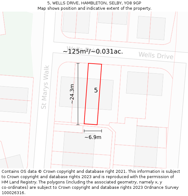 5, WELLS DRIVE, HAMBLETON, SELBY, YO8 9GP: Plot and title map