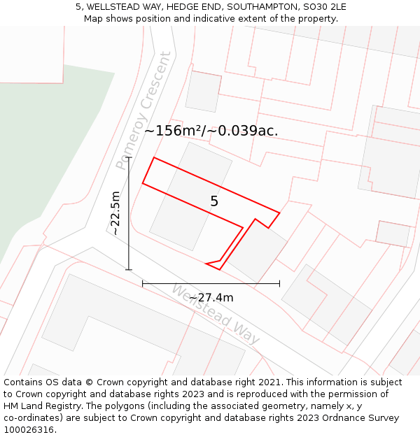 5, WELLSTEAD WAY, HEDGE END, SOUTHAMPTON, SO30 2LE: Plot and title map