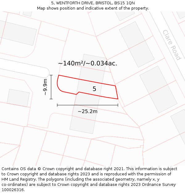 5, WENTFORTH DRIVE, BRISTOL, BS15 1QN: Plot and title map