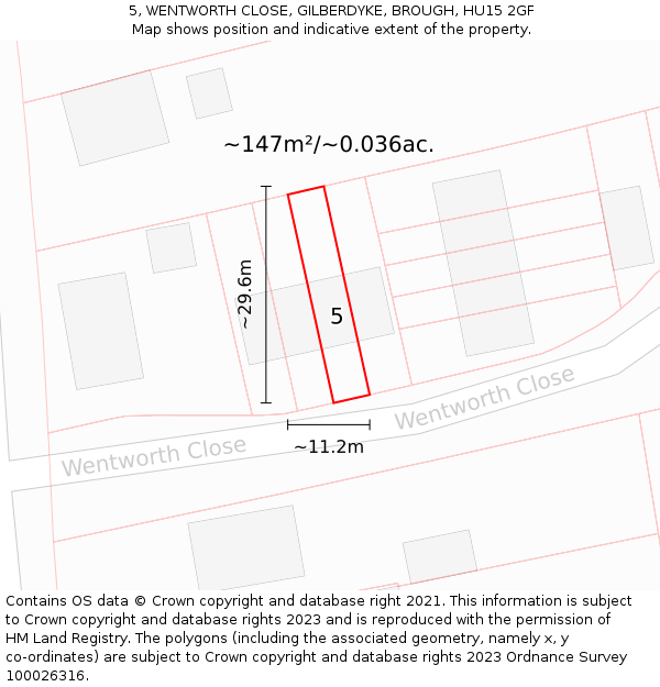 5, WENTWORTH CLOSE, GILBERDYKE, BROUGH, HU15 2GF: Plot and title map