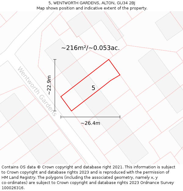 5, WENTWORTH GARDENS, ALTON, GU34 2BJ: Plot and title map