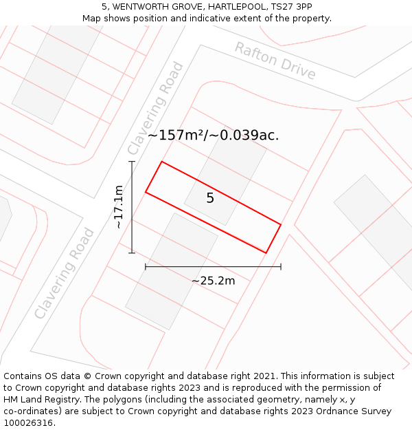 5, WENTWORTH GROVE, HARTLEPOOL, TS27 3PP: Plot and title map