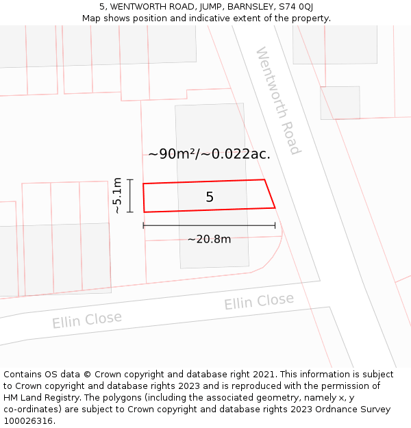 5, WENTWORTH ROAD, JUMP, BARNSLEY, S74 0QJ: Plot and title map