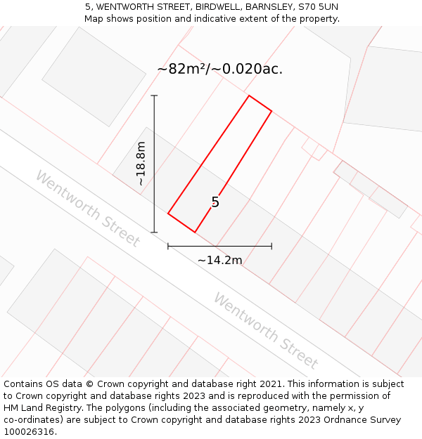 5, WENTWORTH STREET, BIRDWELL, BARNSLEY, S70 5UN: Plot and title map