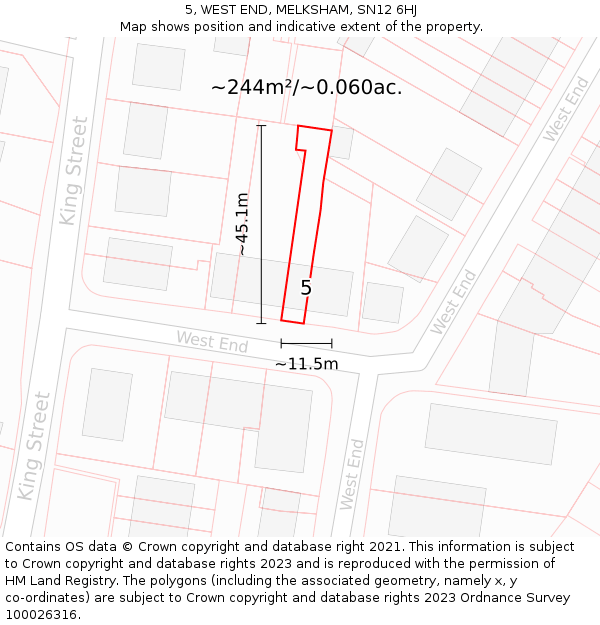 5, WEST END, MELKSHAM, SN12 6HJ: Plot and title map