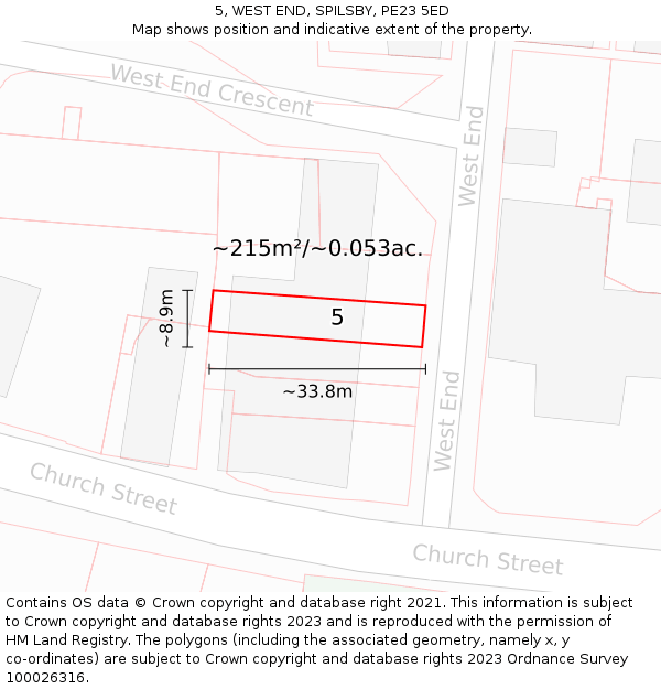 5, WEST END, SPILSBY, PE23 5ED: Plot and title map