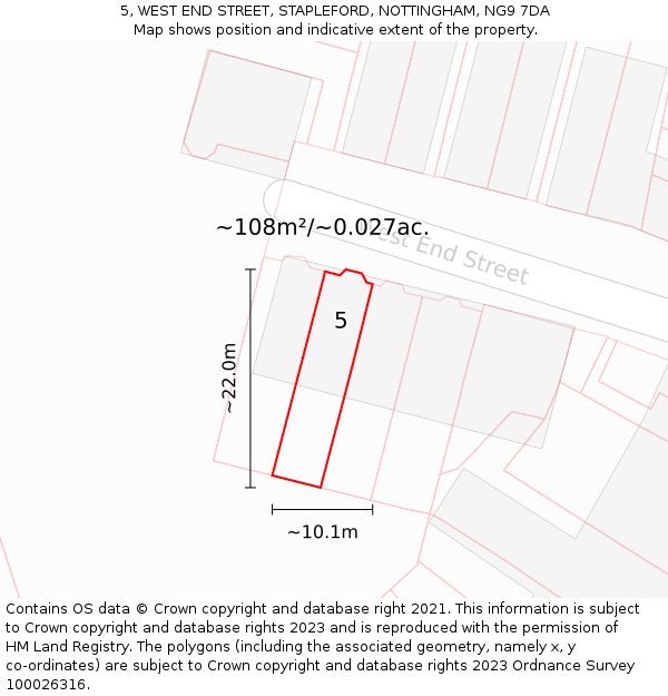 5, WEST END STREET, STAPLEFORD, NOTTINGHAM, NG9 7DA: Plot and title map