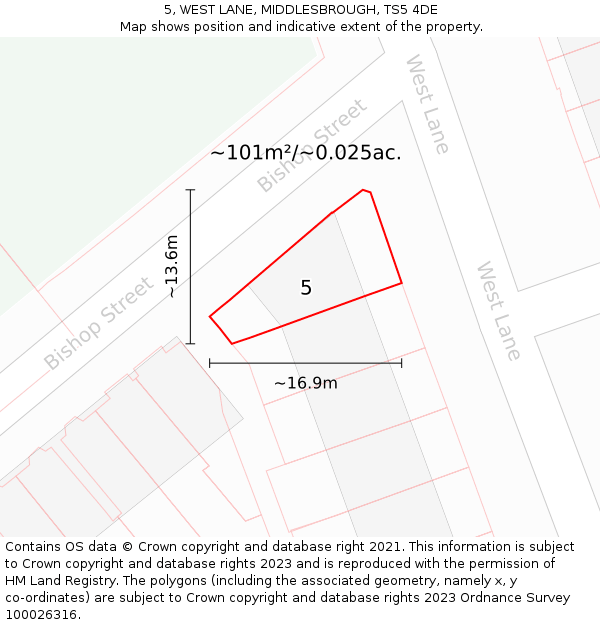 5, WEST LANE, MIDDLESBROUGH, TS5 4DE: Plot and title map