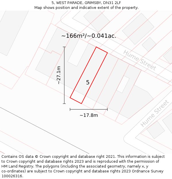 5, WEST PARADE, GRIMSBY, DN31 2LF: Plot and title map