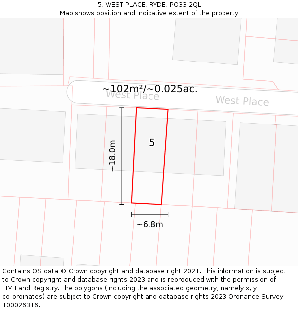 5, WEST PLACE, RYDE, PO33 2QL: Plot and title map