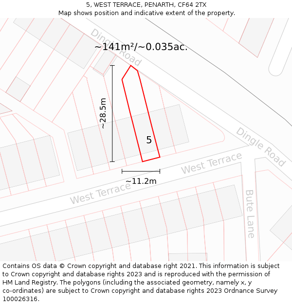 5, WEST TERRACE, PENARTH, CF64 2TX: Plot and title map