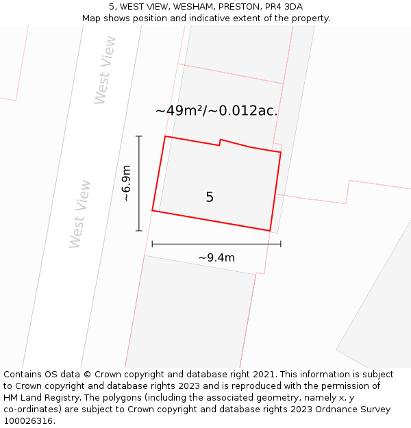 5, WEST VIEW, WESHAM, PRESTON, PR4 3DA: Plot and title map