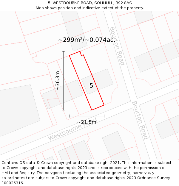 5, WESTBOURNE ROAD, SOLIHULL, B92 8AS: Plot and title map