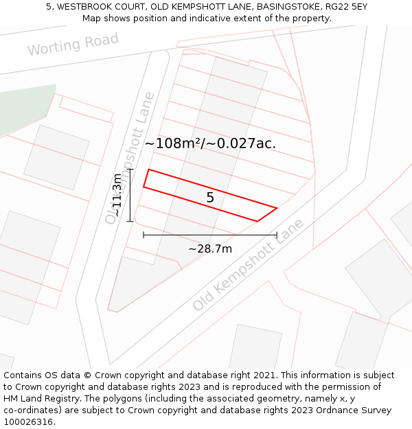 5, WESTBROOK COURT, OLD KEMPSHOTT LANE, BASINGSTOKE, RG22 5EY: Plot and title map