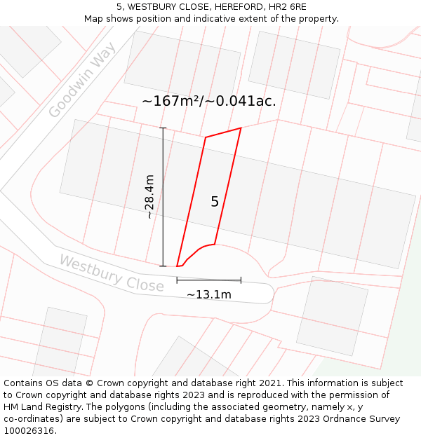 5, WESTBURY CLOSE, HEREFORD, HR2 6RE: Plot and title map