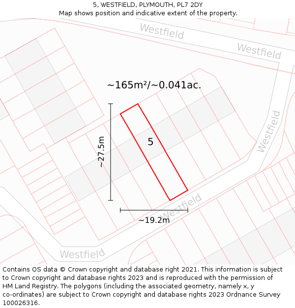 5, WESTFIELD, PLYMOUTH, PL7 2DY: Plot and title map