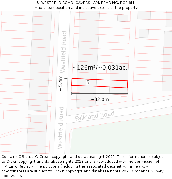 5, WESTFIELD ROAD, CAVERSHAM, READING, RG4 8HL: Plot and title map