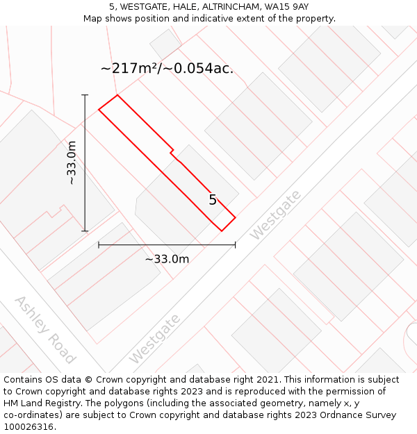 5, WESTGATE, HALE, ALTRINCHAM, WA15 9AY: Plot and title map