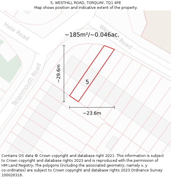 5, WESTHILL ROAD, TORQUAY, TQ1 4PE: Plot and title map