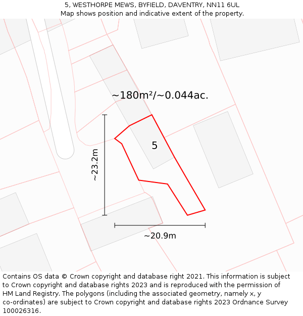 5, WESTHORPE MEWS, BYFIELD, DAVENTRY, NN11 6UL: Plot and title map