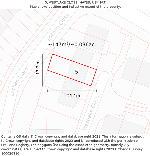 5, WESTLAKE CLOSE, HAYES, UB4 9RT: Plot and title map