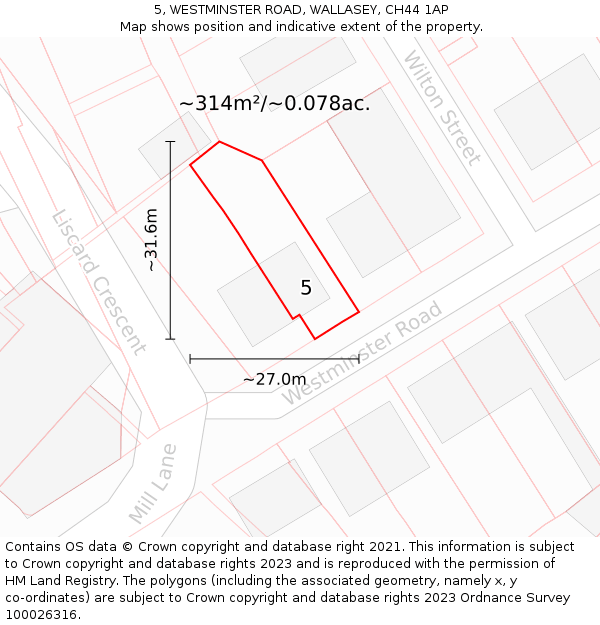 5, WESTMINSTER ROAD, WALLASEY, CH44 1AP: Plot and title map