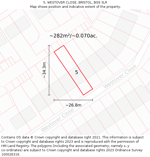 5, WESTOVER CLOSE, BRISTOL, BS9 3LR: Plot and title map