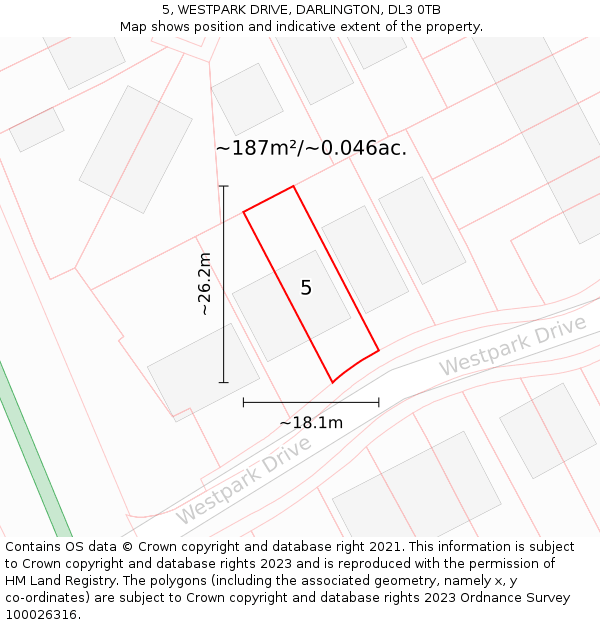 5, WESTPARK DRIVE, DARLINGTON, DL3 0TB: Plot and title map