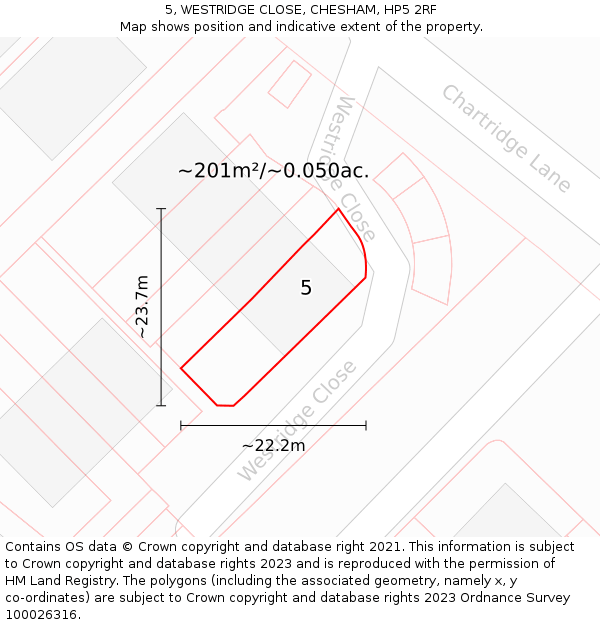 5, WESTRIDGE CLOSE, CHESHAM, HP5 2RF: Plot and title map
