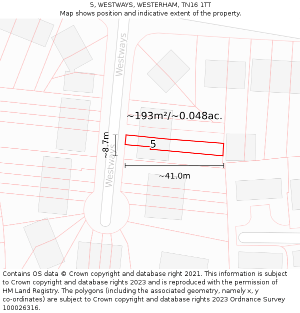 5, WESTWAYS, WESTERHAM, TN16 1TT: Plot and title map