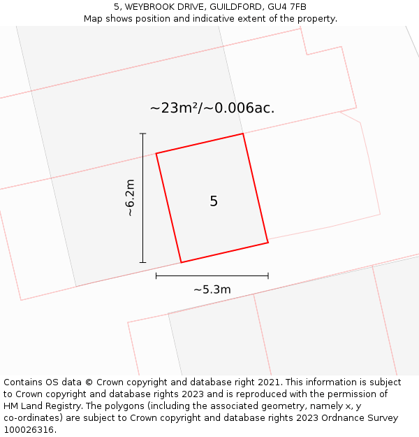 5, WEYBROOK DRIVE, GUILDFORD, GU4 7FB: Plot and title map