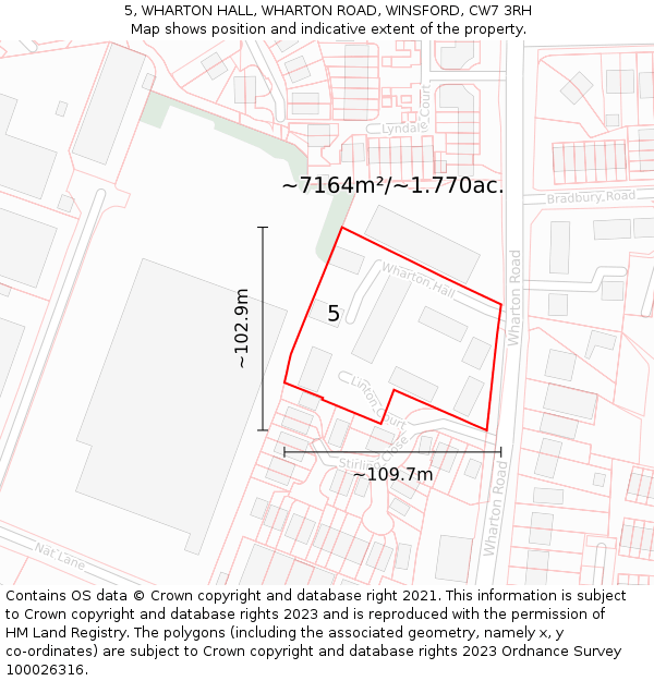 5, WHARTON HALL, WHARTON ROAD, WINSFORD, CW7 3RH: Plot and title map