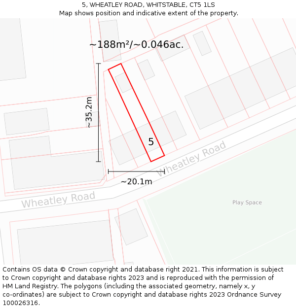 5, WHEATLEY ROAD, WHITSTABLE, CT5 1LS: Plot and title map