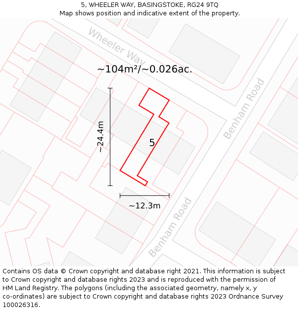 5, WHEELER WAY, BASINGSTOKE, RG24 9TQ: Plot and title map