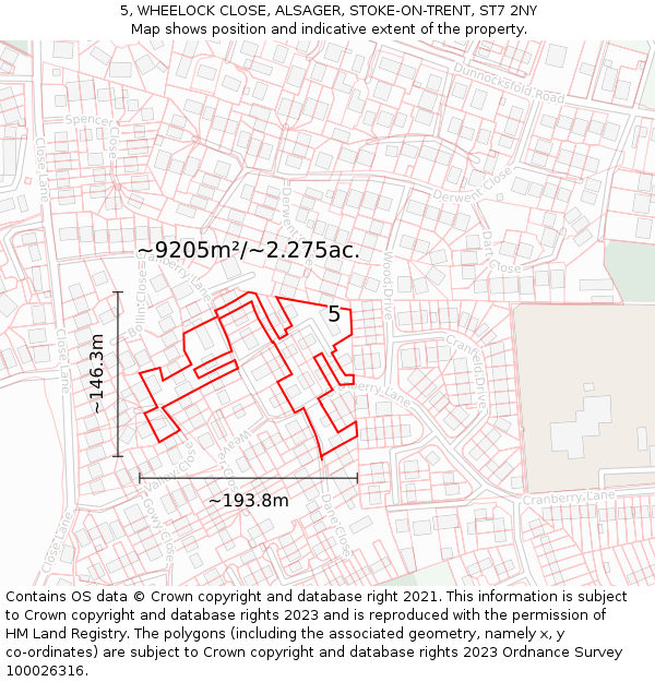 5, WHEELOCK CLOSE, ALSAGER, STOKE-ON-TRENT, ST7 2NY: Plot and title map