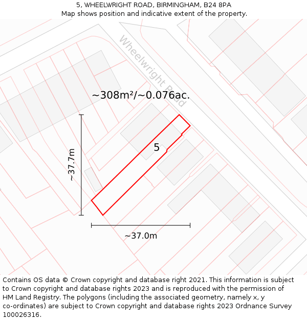 5, WHEELWRIGHT ROAD, BIRMINGHAM, B24 8PA: Plot and title map