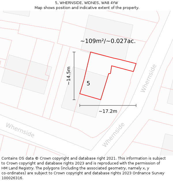 5, WHERNSIDE, WIDNES, WA8 4YW: Plot and title map
