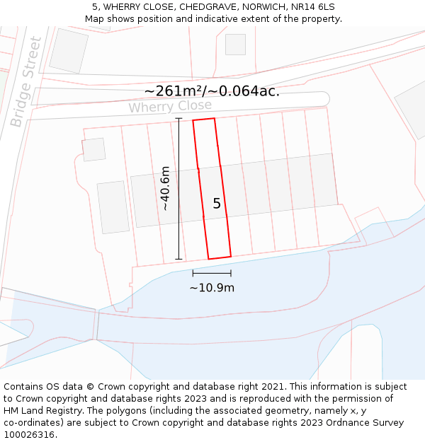 5, WHERRY CLOSE, CHEDGRAVE, NORWICH, NR14 6LS: Plot and title map