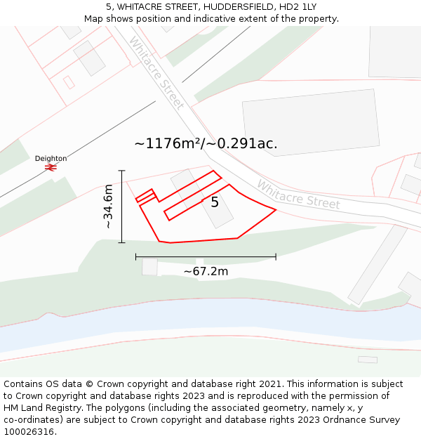 5, WHITACRE STREET, HUDDERSFIELD, HD2 1LY: Plot and title map
