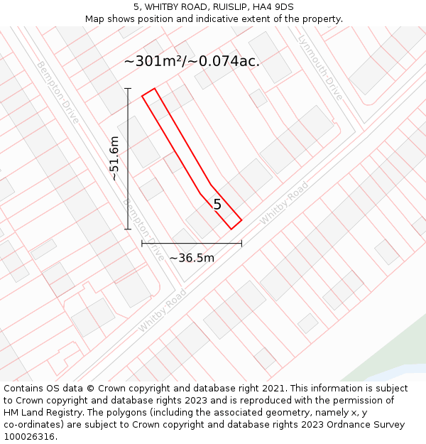 5, WHITBY ROAD, RUISLIP, HA4 9DS: Plot and title map