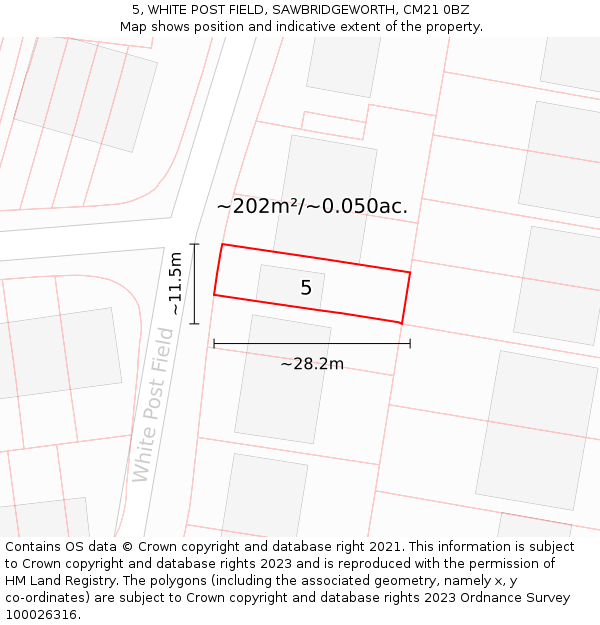 5, WHITE POST FIELD, SAWBRIDGEWORTH, CM21 0BZ: Plot and title map