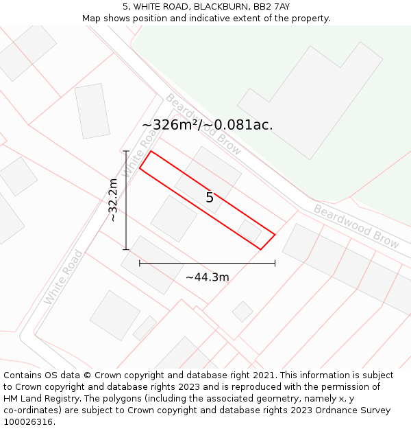 5, WHITE ROAD, BLACKBURN, BB2 7AY: Plot and title map