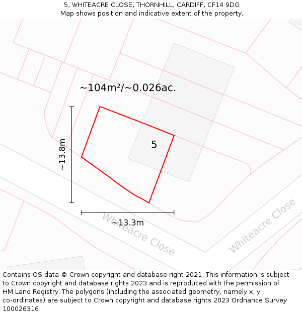 5, WHITEACRE CLOSE, THORNHILL, CARDIFF, CF14 9DG: Plot and title map