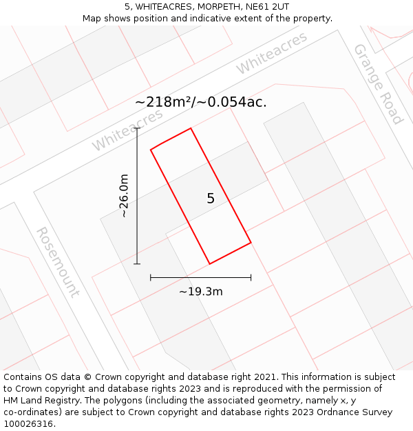 5, WHITEACRES, MORPETH, NE61 2UT: Plot and title map