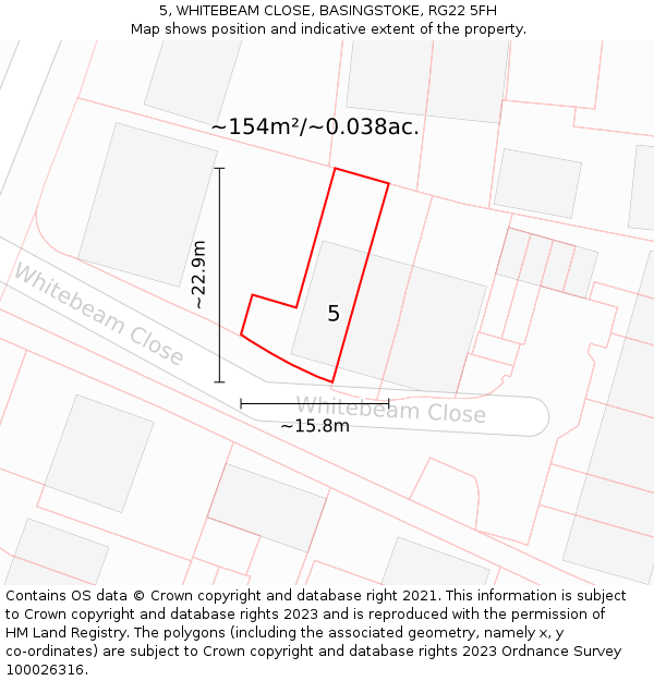 5, WHITEBEAM CLOSE, BASINGSTOKE, RG22 5FH: Plot and title map