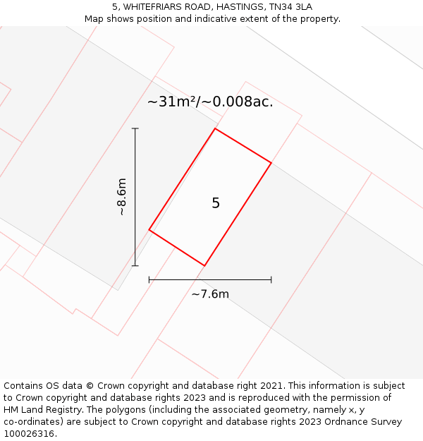 5, WHITEFRIARS ROAD, HASTINGS, TN34 3LA: Plot and title map
