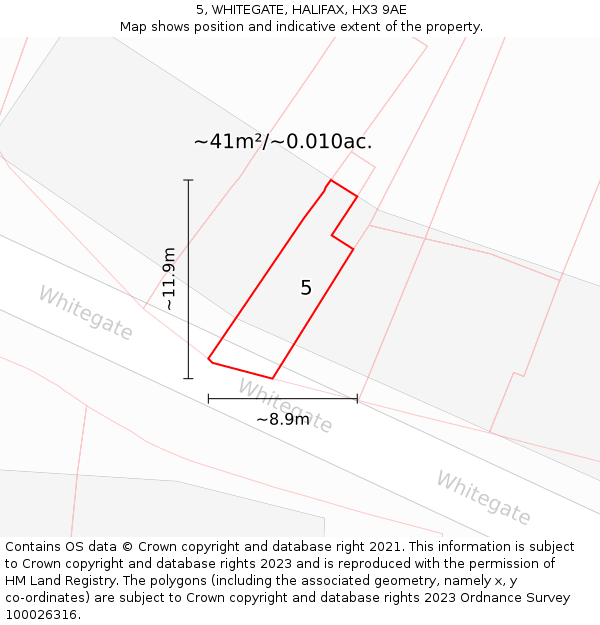 5, WHITEGATE, HALIFAX, HX3 9AE: Plot and title map