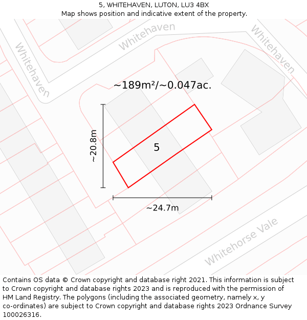 5, WHITEHAVEN, LUTON, LU3 4BX: Plot and title map
