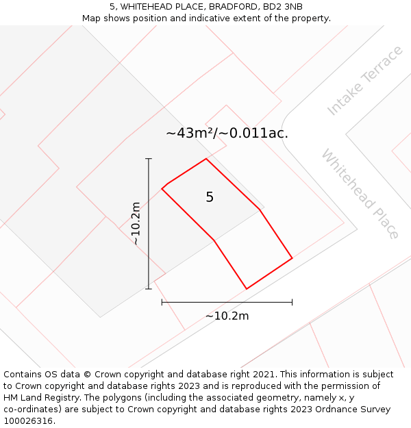 5, WHITEHEAD PLACE, BRADFORD, BD2 3NB: Plot and title map
