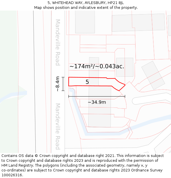 5, WHITEHEAD WAY, AYLESBURY, HP21 8JL: Plot and title map